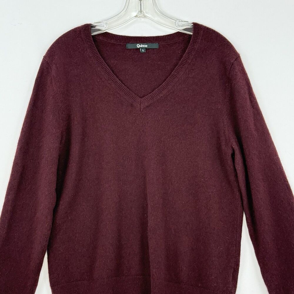 Quince Women Mongolian Cashmere V-Neck Sweater Rich Burgundy Sleeved Top Size L - Picture 13 of 16